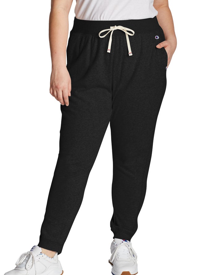 Champion Womens Joggers NZ - Plus Campus French Terry Black ( 0541-WPIOU )